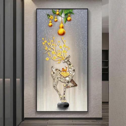 Affiches d'arbre en pierre abstraite et tableau cerf doré 60x120 cm