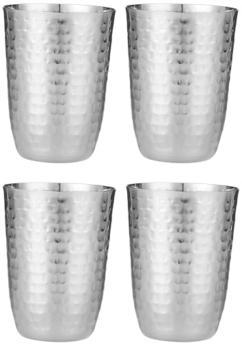 Image of Tosaa Stainless Steel Deluxe Hammered Finish Glasses Pack of 4 - Non-Reactive Material Keeps Beverages Safe and Fresh, Suitable for Water, Juice, Milk, Or Cold Beverages