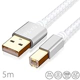 [page_title]-5m Nylon USB Druckerkabel, weiß, USB A Stecker auf USB B, Ladekabel, Datenkabel, Goldstecker