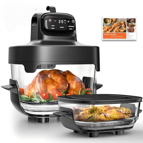 Crzoe Glass Air Fryer, 1500W Portable, Dual Bowl Design 4.5QT + 1.8QT, 4 Cooking Modes + DIY...