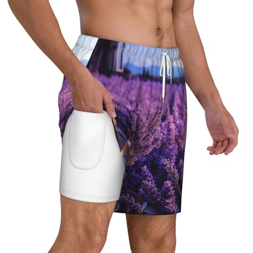 Men's Swim Trunks Quick Dry Board Shorts Romantic Lavender Beach Shorts with Pocket Bathing Suits for Men2