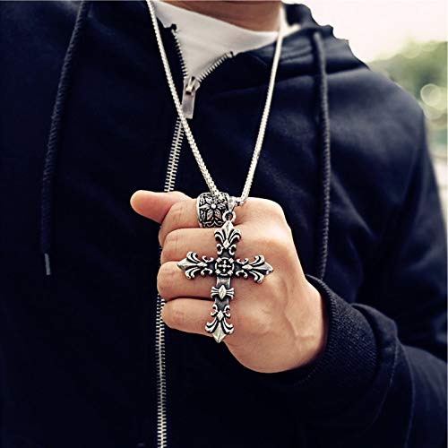 Rnuie Cross Necklace For Men,Special Titanium Steel Pendant,24-Inch Chain,Old Silver Retro Accessories For Gifts And Decorations(Flower) #TOP1