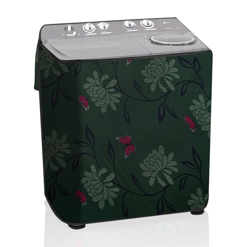 Image of The Furnishing Tree Semi-Automatic Top Load Washing Machine Cover | Waterproof & Dustproof | Easy to Clean | Durable & Washable, Floral Butterfly Print Polyester (56x93x107 CM)