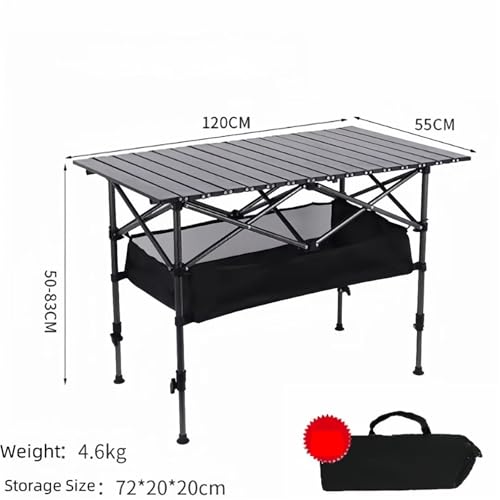 Table de camping pliante enroulable avec hauteur réglable et sac