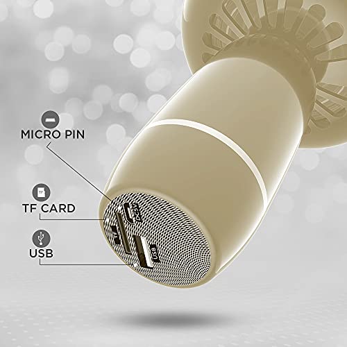 Image of LANDMARK LM BT1087 Chorus Handheld Wireless Singing Mic Multi-Function Bluetooth Karaoke Mic with Microphone Speaker, 6Hrs Playtime, Supports Micro Pin, TF Card & USB for All Smart Phones - Gold