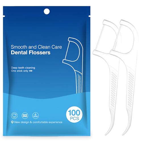 flintronic Zahnseide Sticks, 100PCS Zahnsticks für Zahnreinigung, Einwegzahnseide Dental für Engen Zahnzwischenräume Problemlos Nutzen Kann, Die Zwischenräume Sauber und Das Zahnfleisch Gesund