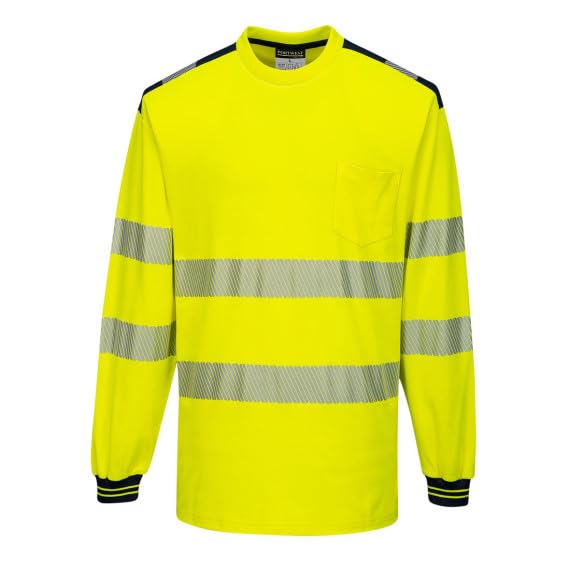 T-shirt haute visibilité à manches longues PW3 col rond et poche poitrine T185