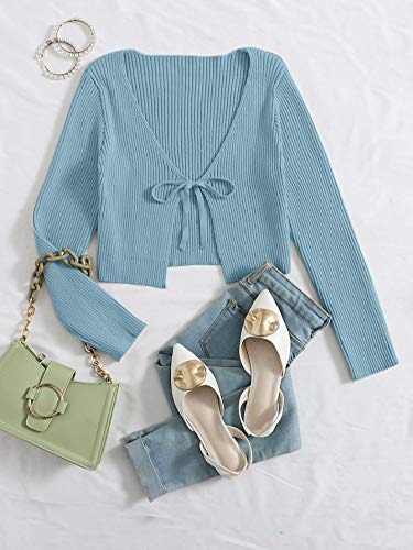 Image of Floerns Women's Tie Front Long Sleeve Rib Knit Shrug Sweaters Cardigan Crop Top