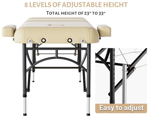 Image of 3 Fold Professional Massage Table Portable Hold Up to 1100LBS Cream
