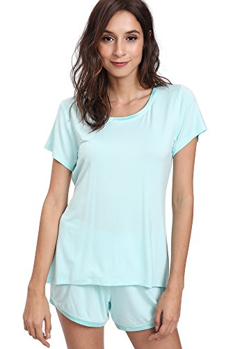 GYS Women's Bamboo Pajama Set - Short Sleeve PJs With Shorts, Scoop Neck, Light Grey, Medium - View #3