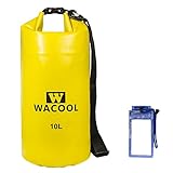 WACOOL WaterProof Dry Bag, with Shoulder Strap & Free Bonus Smartphone Dry Bag, Roll Top Dry Compression Sack Keeps Gear Dry(10l yellow)