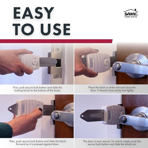 SABRE Portable Door Lock with Travel Bag, Durable Travel Friendly Door Lock for Hinged Doors, Lightweight, Additional Security for Homes, Rentals, Apartments, Hotels & Commercial Buildings - Thumbnail 3
