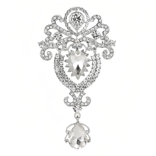 Rumyve Crown Diamond Brooch & Vintage Pattern Silver Collar Pin for Wedding Party Women