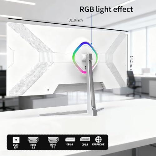 Image of ZZA 34'' Gaming Monitor-165Hz /180Hz WQHD (3440x1440P) Ultrawide 34 White Curved Monitor,FreeSync for Tear-Free Gaming,120% sRGB, HDMI 2.1 & DP 1.4,PBP Mode,Wall Mountable