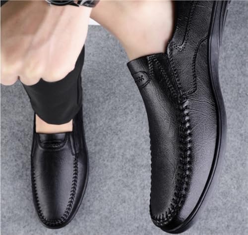 Loafers for Men Solid Color Round Toe Leather Loafers Flexible Anti-Slip Flat Heel Party Slip On2