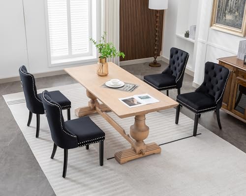 Kccvelvetdiningchairssetof4upholsteredhighendtufteddiningroomchairwithnailheadbackringpulltrimsolidwoodlegsnikkicollectionmodernstyleforkitchenblack Urban Country Home Decor Kcc velvet dining chairs set of 4 upholstered high end tufted dining room chair with nailhead back ring pull trim solid wood legs nikki collection modern style for kitchen black urban country home decor