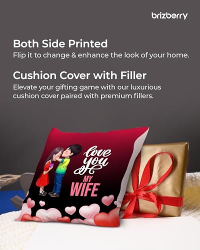 Image of Brizberry Pillow Cushion Gift for Valentine's Day Anniversary Engagement Birthday for Wife Love Romantic Couple Gift with Cushion Filler (16 inch x 16 inch) (Design 11)