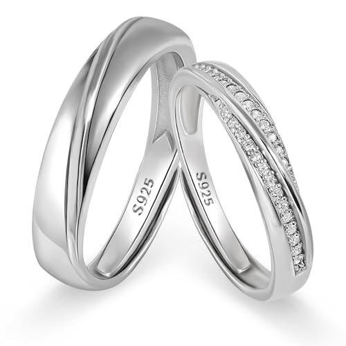 Meissa 2 Paar Ringe für Damen und Herren 925 Sterling Silber Eheringe passende Versprechen Ringe Größe verstellbar handgefertigt Brautschmuck Größe 44-72 (Satz mit zwei Ringen) Meissa 2 Paar Ringe für Damen und Herren 925 Sterling Silber Eheringe passende Versprechen Ringe Größe verstellbar handgefertigt Brautschmuck Größe 44-72 (Satz mit zwei Ringen)