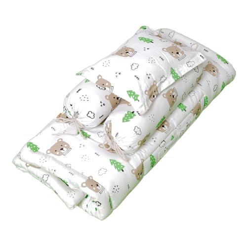 Image of NWF Premium Cotton Baby Bedding Set with Soft Mattress, Pillow & 2 Side Bolsters | Breathable & Comfortable for Infants & Toddlers (0-24 Months) | Unisex Animal Green Print | 26x40 Inches