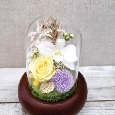 プリザーブドフラワー 仏花 ガラスドーム「日毬 きいろ」