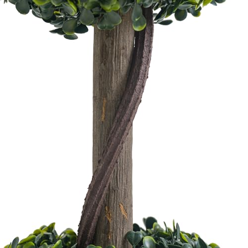 Artificial Topiary Ball Trees 35 Inch, Fake Greenery Milan Grass Ball Tree for Front Porch, Indoor Walkway, Entryway, Set of 2