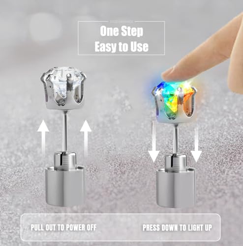 5 Pairs LED Earrings, IC ICLOVER Color Changing Light Up Earring Diamond Crown Studs, Wedding Rave Dance Party Flashing Blinking Colorful Glowing Halloween Christmas Decoration Present for Men Women4