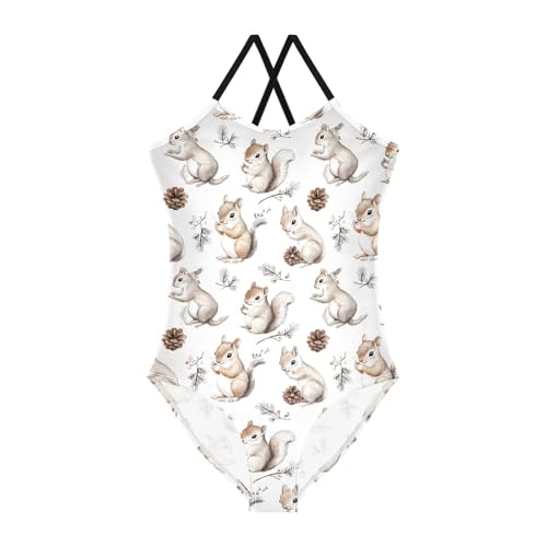 senya Girls Swimsuits One-Piece Swimwear Tie Bathing Suit Beach Summer Round Neck 9-10T Squirrel Pattern