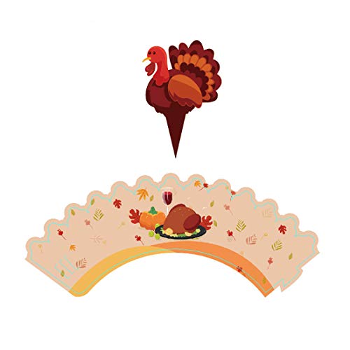 48 Pieces Thanksgiving Cupcake Toppers Cupcake Wrappers Kit For Thanksgiving Day Autumn Cake Decoration #TOP4