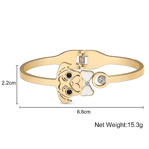 Image of WEVENI Cute Pug Gifts For Pug Lovers Stainless Steel Shell Pug Bracelet Cuff Bangle 18k Gold Plated Pet Dog Bangles Jewelry Charms Pugs Mom Gifts