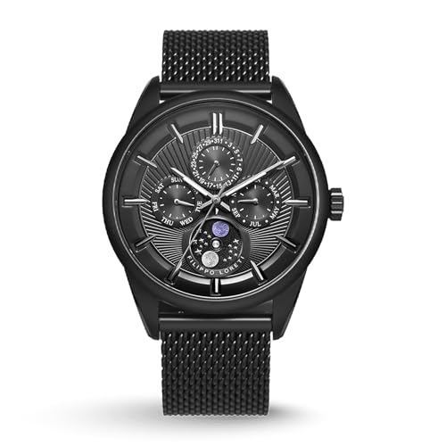 Montre multifonction Filippo Loreti Venice en acier noir au cadran gaufré de haute qualité