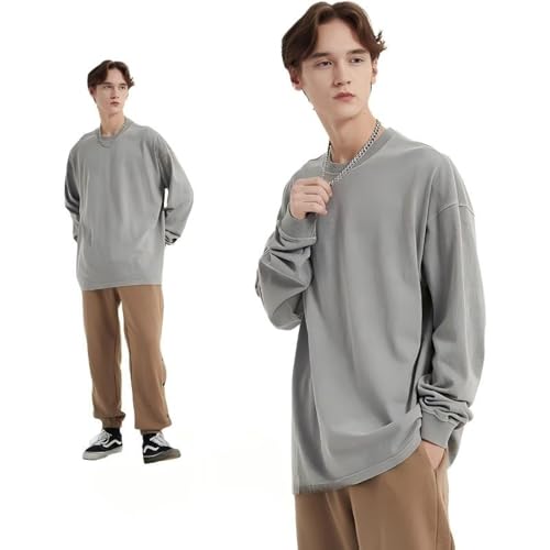 T-shirt manches longues lavé vintage lourd 310g basique gris homme