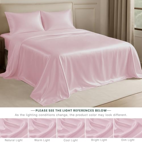 Image of Cloth Fusion Flat Satin Bedsheet Super King Size 108x108 inch | Baby Pink, 2 Pillow Covers, 300 TC, Glossy Finish, Smooth on Hair and Skin, Gift for Couples, Wedding & Anniversary