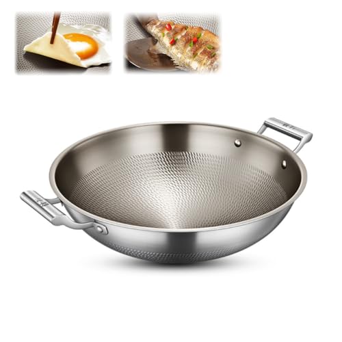 Wok en titane martelé, double poignée, multifonction, ultra durable, résistant aux rayures,...