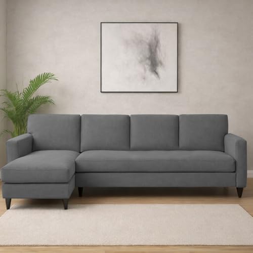Image of Carlos LHS 4 Seater L Shape Sofa Set for Living Room & Home Office Furniture, Modern Durable Sectional Corner Sofa Couch, Premium Fabric Comfortable Seating with Strong Frame (Dark Grey)