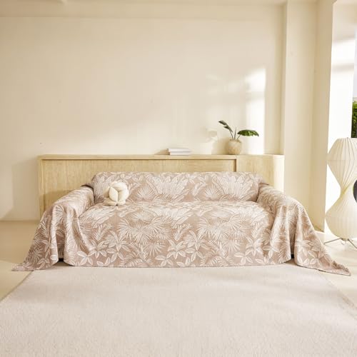 Jungle Leaf Khaki Mocha chenille sofa throw cover color option