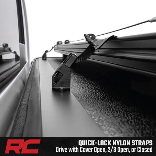 Rough Country Hard Tri-Fold Tonneau Cover for Chevy Silverado & GMC Sierra 1500 (2019-2025) - Low-Profile Aluminum Truck Bed Cover, Fits 5'10 Bed (69.9")