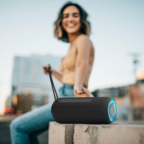 Image of PEICHENG Bluetooth Speaker, Portable Wireless Clear Loud Stereo Sound IPX5 Waterproof with RGB Lights BT5.3 Long Playtime TWS Pairing,for Home Party Outdoor Beach,Great Gift Choice (Black)