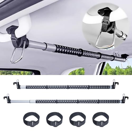 aleawol 車用ハンガーバー 固定ストラップ付き ２本セット 伸縮自在91〜164cm 耐荷重40kg 滑り止め 車天井収納 純正内装を傷つけない | ドライブ・キャンプ・スキー・サーフィン・釣り用, 車内用多機能物干し竿, ロッドホルダー, 着脱簡単・脱落防止, ルーフグリップ付き乗用車・SUV・ミニバン・バンに対応