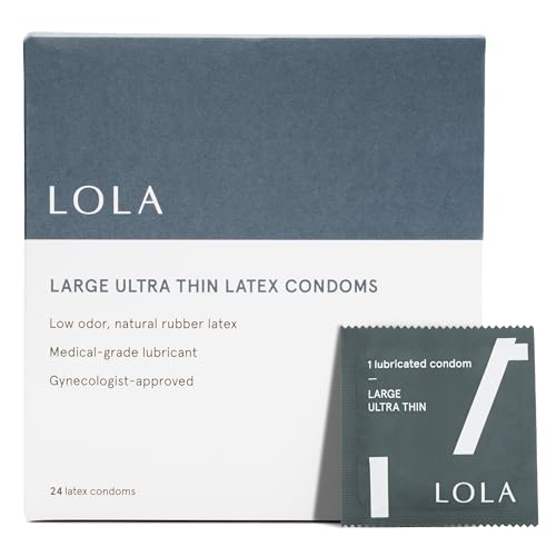 LOLA Large Ultra Thin Latex Condoms - Ultra Thin Condoms with Silicone Based Lube for Sensitive Skin Lubricated Condom with Natural Rubber Latex Vegan Condom 24 Count