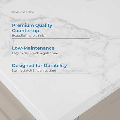 Image of OVE Decors Athea 36 in. Single Sink Freestanding Greige Bathroom Vanity with White Engineered Marble Top, Matching Backsplash, Power Bar and Brushed Gold Hardware
