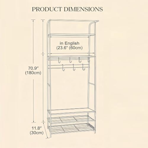 Entryway-Hall-Tree-with-Shoe-Rack-Industrial-Coat-Rack-Storage-Bench-Sturdy-metal-frame-6-staggered-hooks-hold-11-lbs-each-2-tier-shoe-shelf-fits-8-pairs-Quick-20-min-assembly