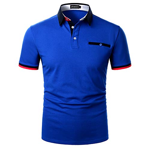 APAELEA Verano Hombre Polos Manga Corta Color de Contraste Cuello de Punto Golf Tennis Camiseta Casual Estilo Tops Azul 2 S Cover