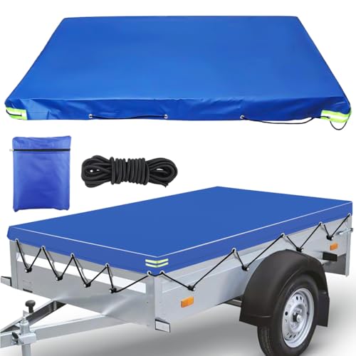 Lona Plana para Remolque 207 x 114 x 10 cm, Reforzada con Bordes y Cuerda de 7,5M, 420D Oxford, Impermeable, Resistente al Viento, Resistente a Desgarros