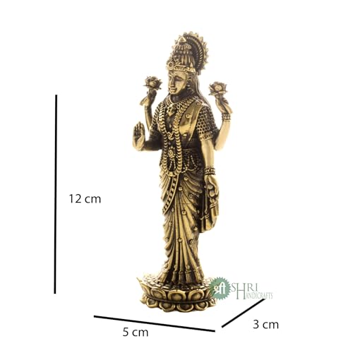 Image of INDICAST Brass Goddess Laxmi Statue for Home Temple | 5 inch Standing Maa Lakshmi Figurine Idol Murti Sacred Symbol of Wealth | Perfect for Rituals & Gifting (Weight- 150gm)