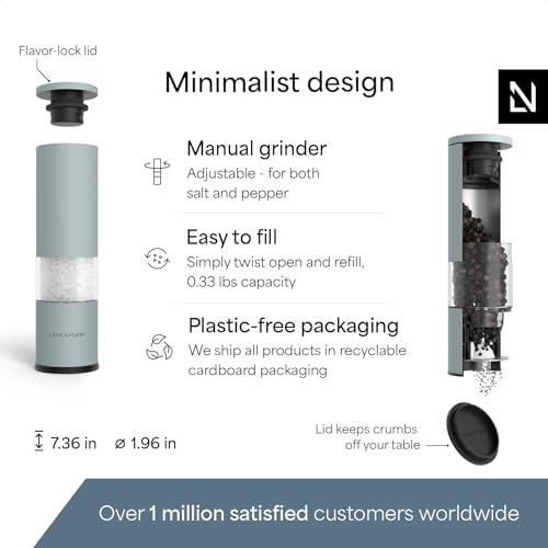 Image of LARS NYSOM Salt and Pepper Grinder Set Manual, Stainless Steel Salt and Pepper Mills with Adjustable Ceramic Grinder I Design Spice Shakers (Sky Blue)