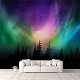 3D Wallpaper Multicolored Northern Lights Borealis on Canadian Forest Self Adhesive Bedroom Living Room Dormitory Decor Wall Mural Stick and Peel Background Wall Ceiling Wardrobe Sticker