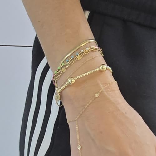 Anela 14kt Gold Filled Tarnish-Free Beaded Stretch Bracelet for Women - Elegant 3mm and 7mm Beads3