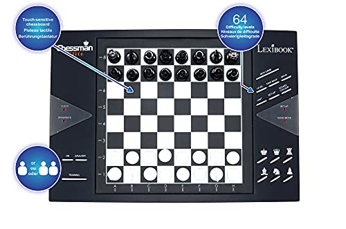 Chessman® Elite Interactive Electronic Chess Game +, 64 Levels of Difficulty, LEDs, Family Child Board Game, Black / White, CG1300US