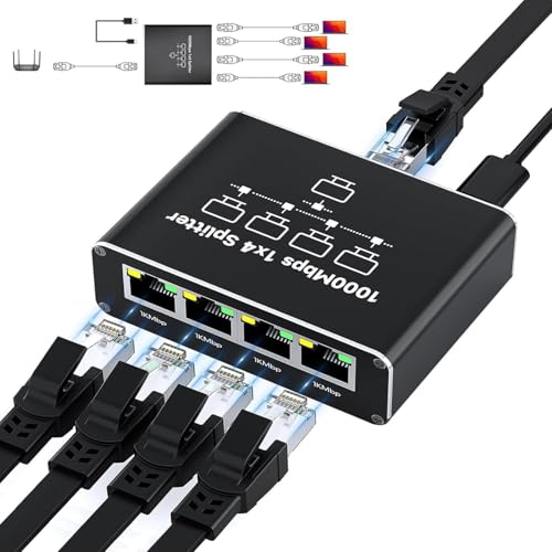 Ctoby Ethernet Splitter 1 to 4 1000Mbps High-Speed Internet Splitter Gigabit RJ45 Port Router Switch LAN-Splitter Supporting Simultaneous Networking of 4 Devices Applicable to Cat5/5e/6/7/8 Cable