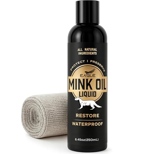 Eagle Mink Oil Liquid Leather Conditioner 8oz with Cloth – Softens, Waterproofs & Preserves Boots, Shoes, Bags, Jackets & Furniture – Natural Leather & Vinyl Conditioner for Long-Lasting Protection